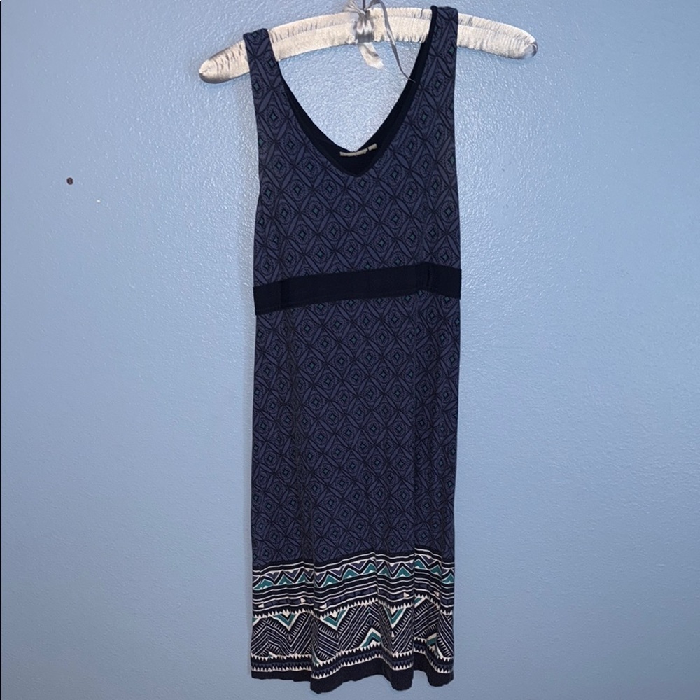 Athleta A-Line Dress Women's Medium Blue Geometric Modal Stretch Tie-Waist. B3